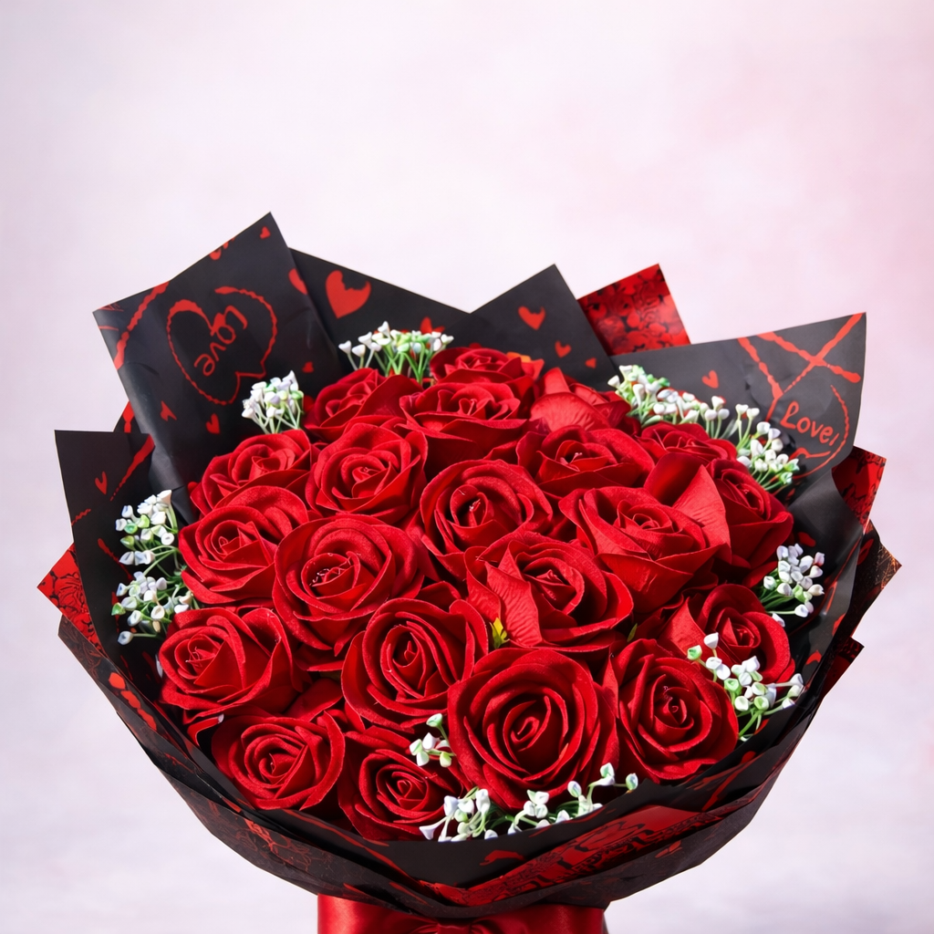 Led Işıklı Yapay 21'li Kırmızı Gül Buketi