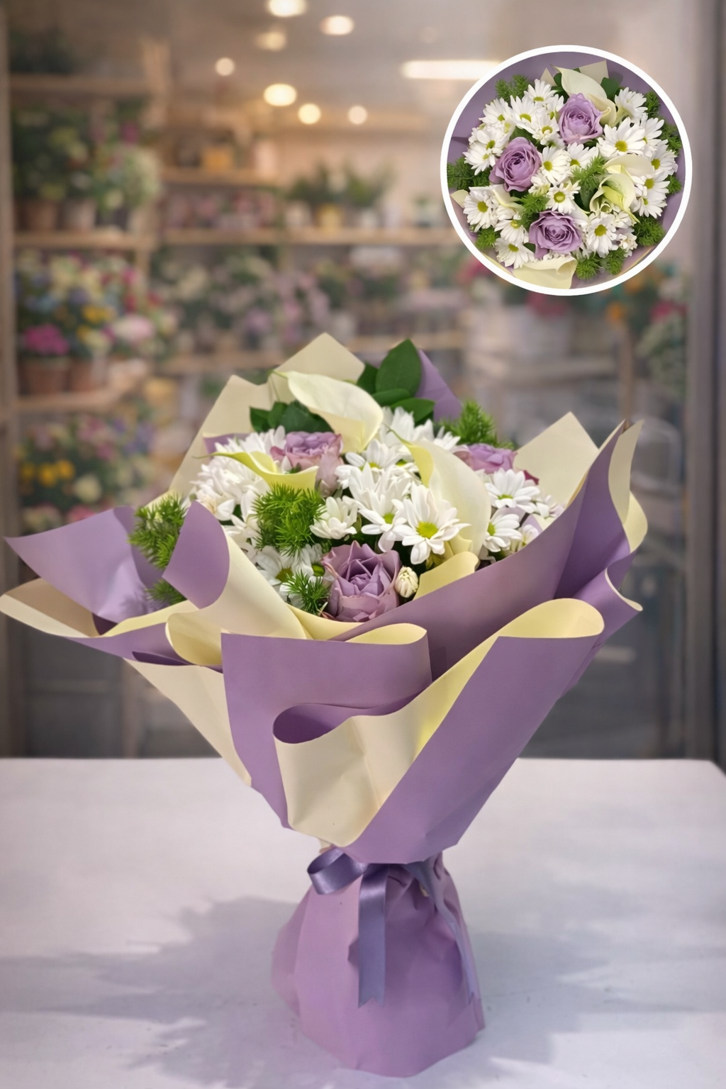 Lila Gül ve Gala Buketi